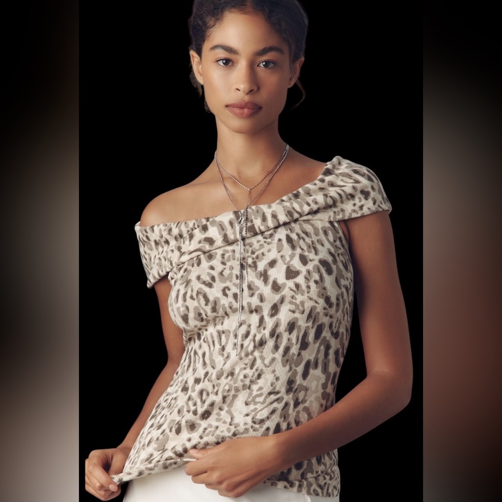 Pilcro Off the Shoulder Twist collar Animal Print Top